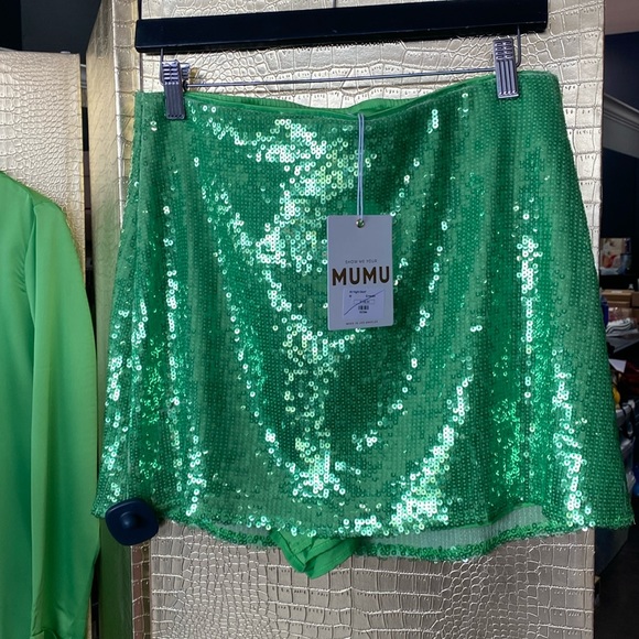 Show Me Your MuMu Pants - Green sequin show me your Mumu skort